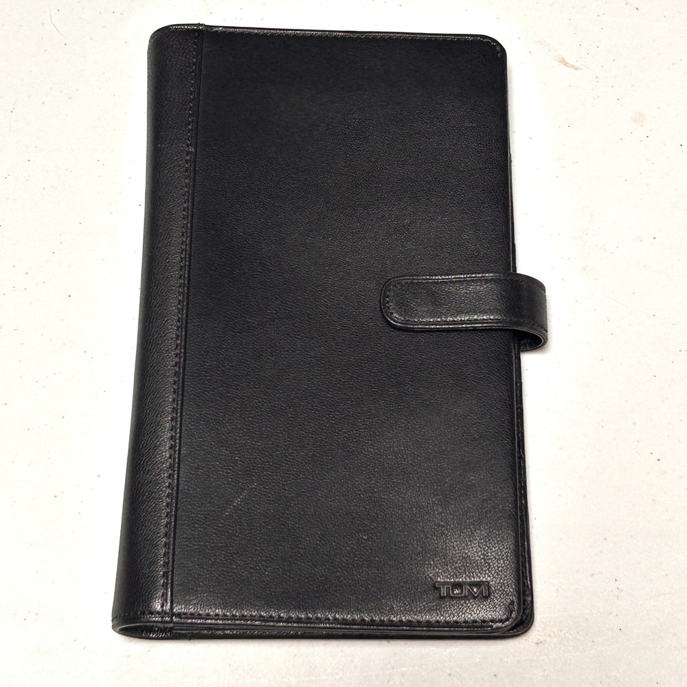 TUMI Black Leather Travel Wallet Passport Organizer Card Holder ID Case